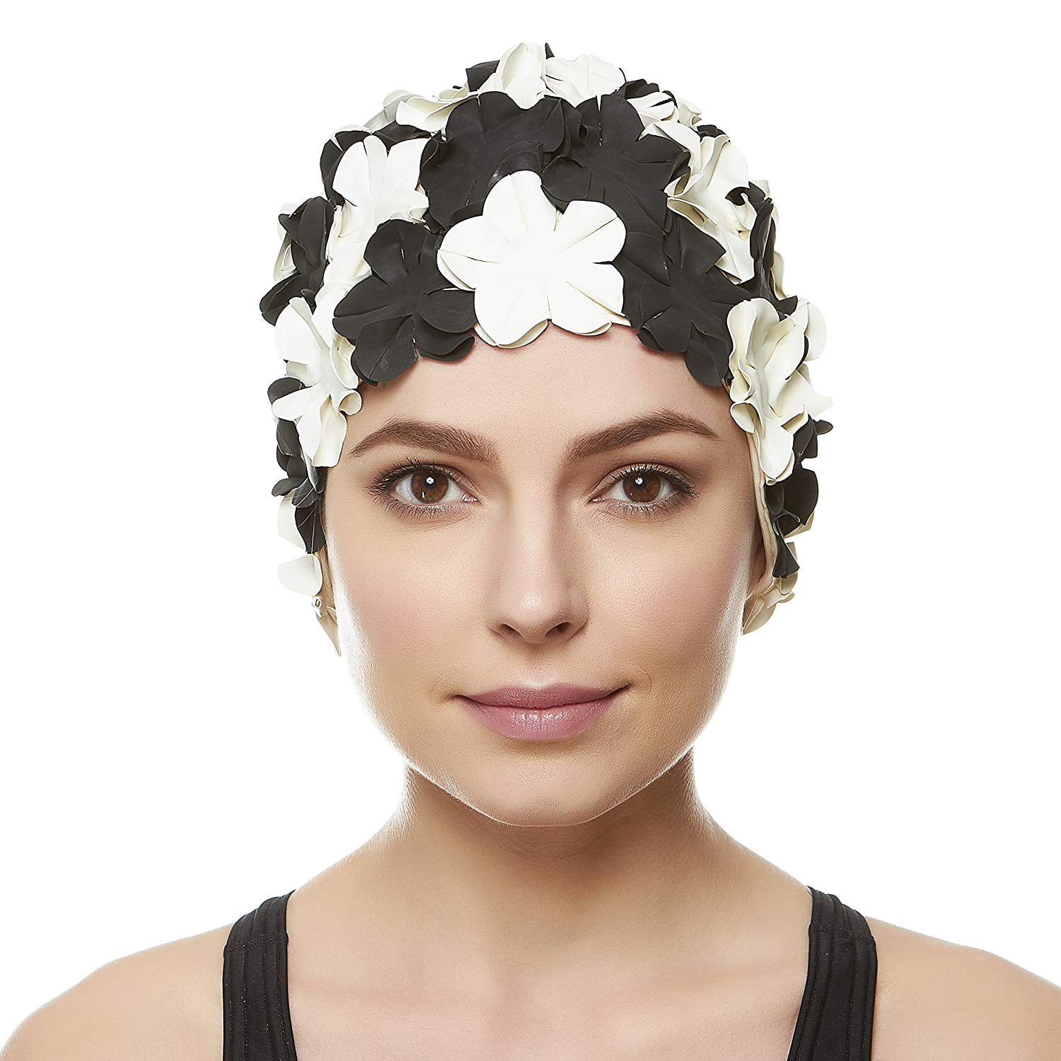 Beemo Floral Petal Swim Cap for Women – Retro Style Vintage Bathing Cap Swimming Hat for Long and Short Hair