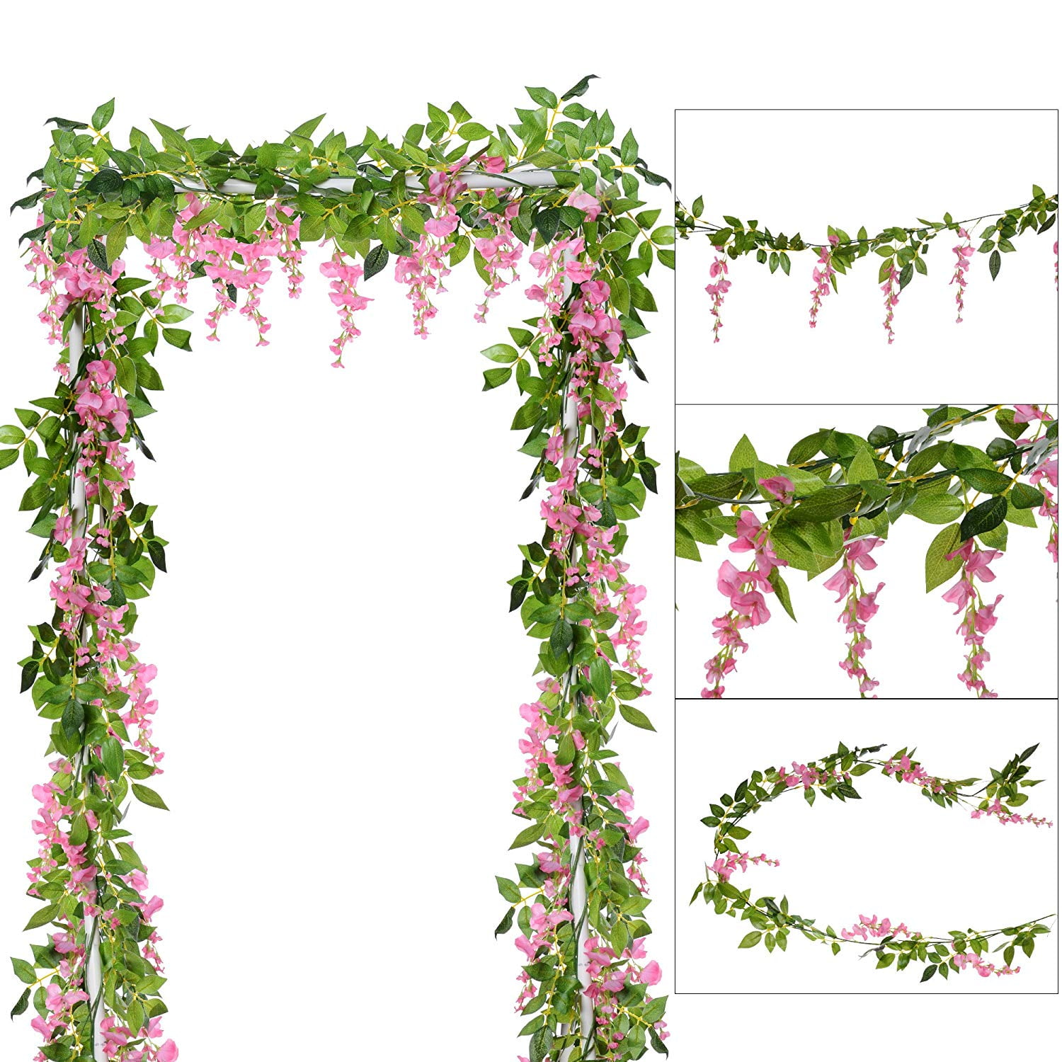 YSBER 6 Piece /12 Piece 3.6 Feet Artificial Fake Wisteria Vine Rattan Yard and Wedding ArtificialVines_Green12PC03 12PCS, Green Hanging Silk Flowers String for Home Party