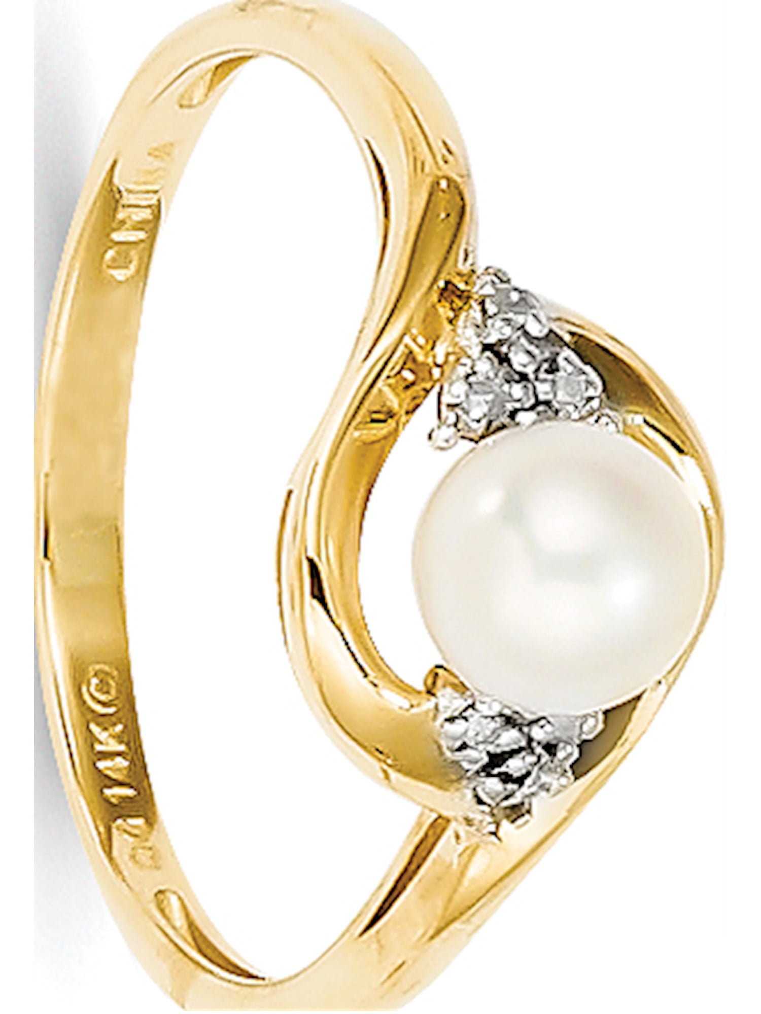 14k Yellow Gold Diamond FW Cultured Pearl Ring Walmart
