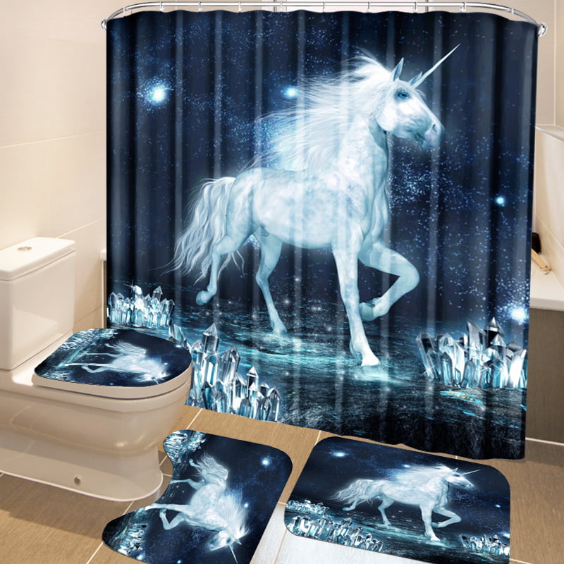 Horse Couple Portrait Shower Curtain Set Waterproof Fabric Decor Curtains& Hooks 