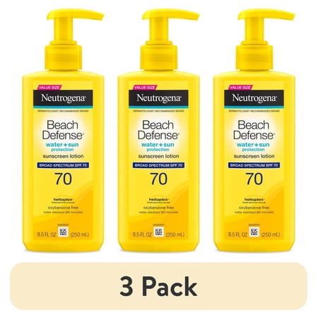 (3 pack) Neutrogena Beach Defense SPF 70 Sunscreen Lotion Oil-Free 8.5 oz