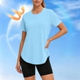 thumbnail image 5 of Vmvidoty Summer Tops for Women - Workout Sport Athletic Yoga Running Gym Loose Short Sleeve Shirts Light Blue L, 5 of 10