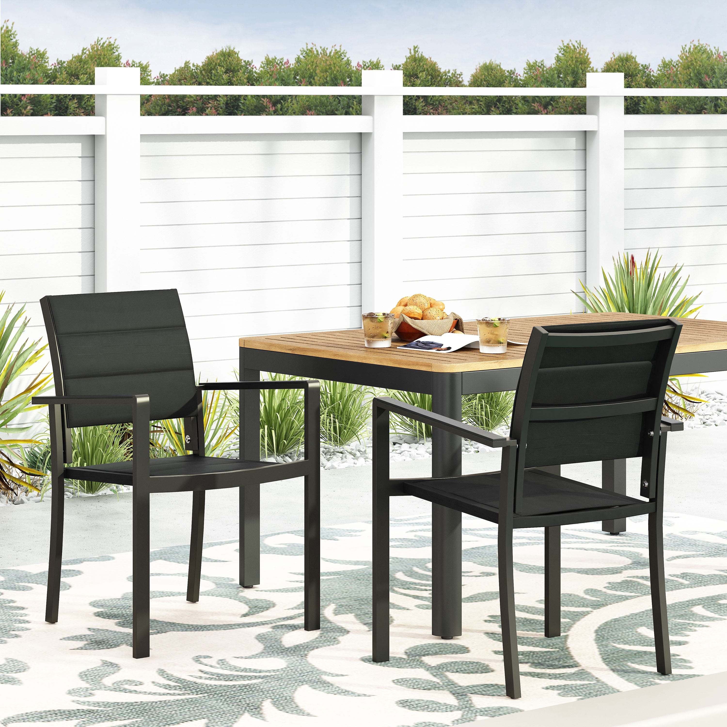 Outdoor Dining Chair Set of 2, Mesh Surface Aluminum Frame Seats for Patio Garden, Black