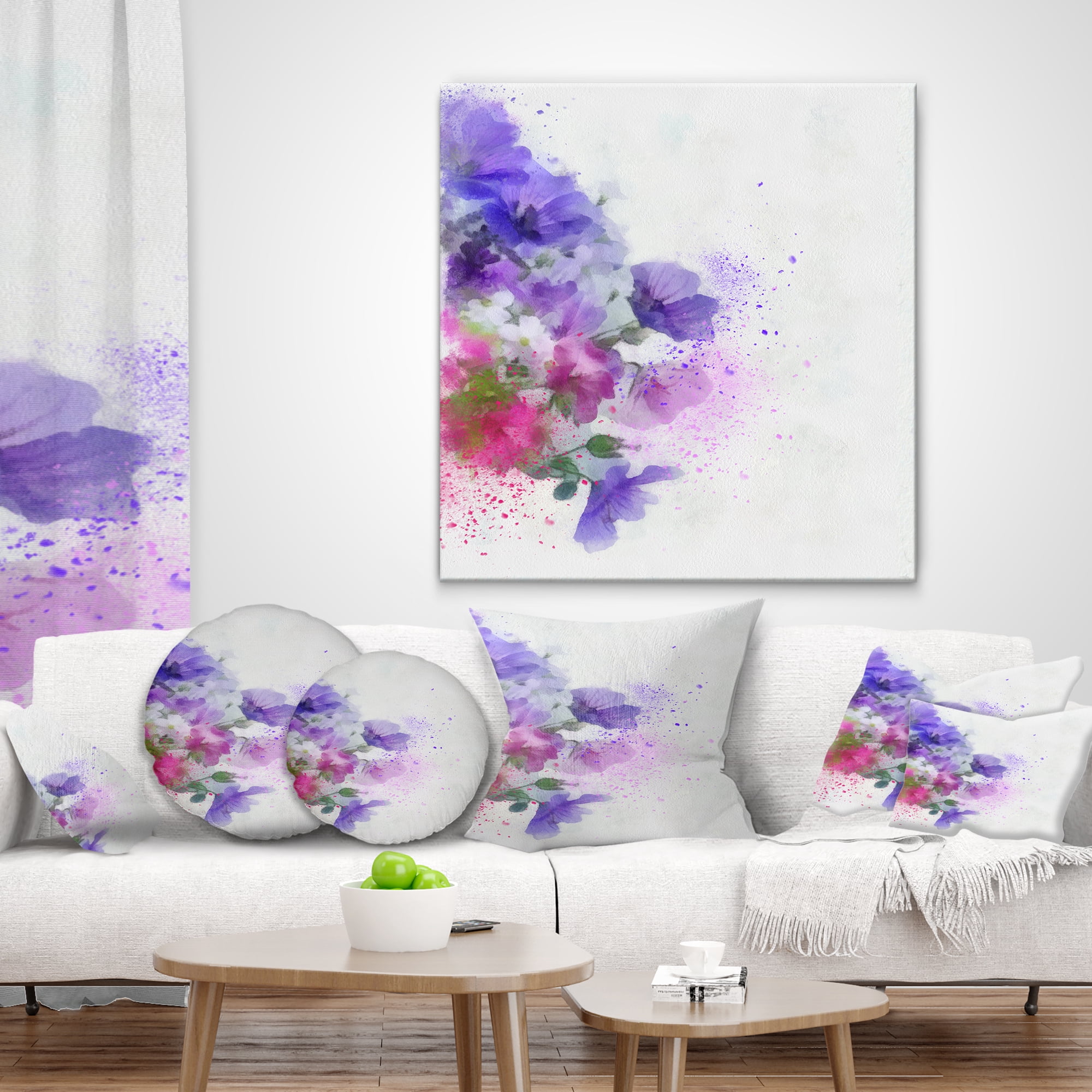 Designart Little Purple Flowers Hand drawn - Flowers Throw Pillowwork - 16x16