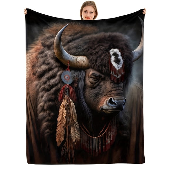 1pc Rustic Buffalo Print Flannel Blanket Soft Warm and Cozy for Couch Office Bed Camping and Travel All Season Versatile Gift with Animal Themed Design Lightweight Flannel