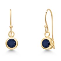 Gem Stone King 14K Yellow Gold Blue Sapphire Earrings for Women | 0.70 Cttw | Gemstone September Birthstone | Round 4MM