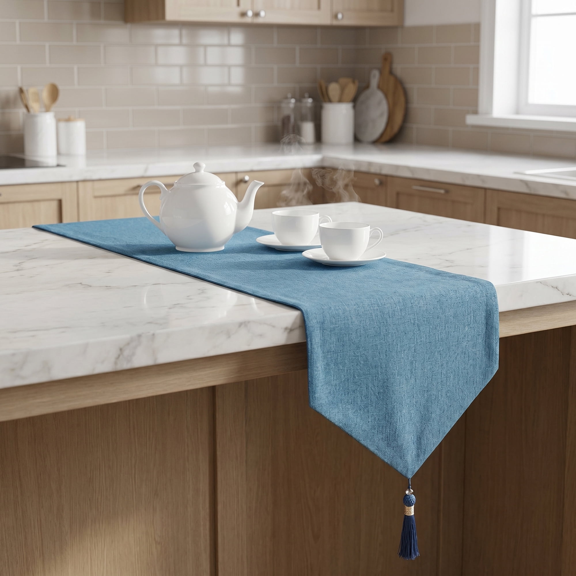 Unique Bargains Long Washable Cotton Table Runner Dark Blue 12.6" x 63"