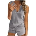 thumbnail image 2 of UAMVSH Two Piece Sets for Women V Neck Knit Tank Top with Drawstring Shorts Matching Lounge Sets Sleeveless Airport Travel Outfit, 2 of 7