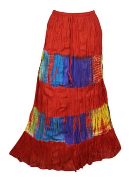 Mogul Womens Tiered Maxi Long Skirt Tie Dye A-Line Cotton Blend Summer Style Hippie Chic Ethnic Skirts