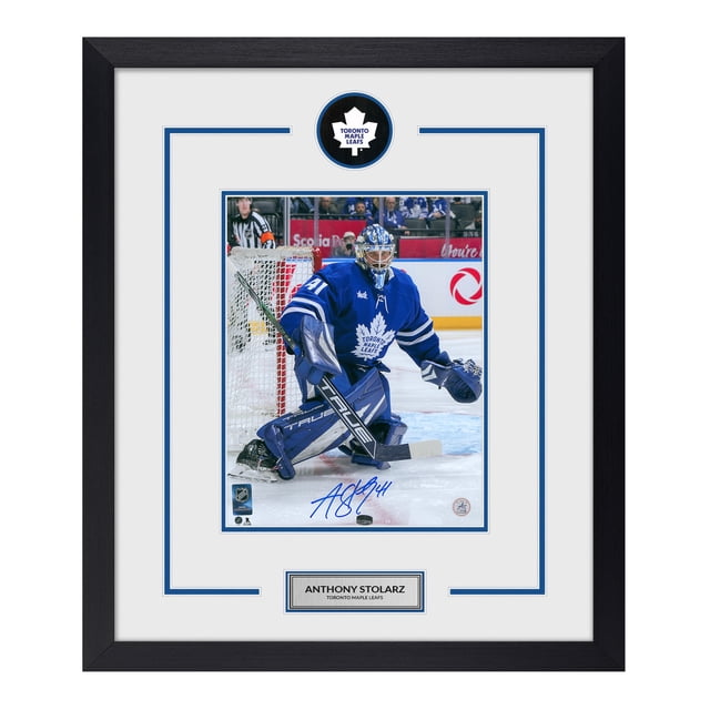 Anthony Stolarz Autographed Toronto Hockey Puck Logo 23x27 Frame