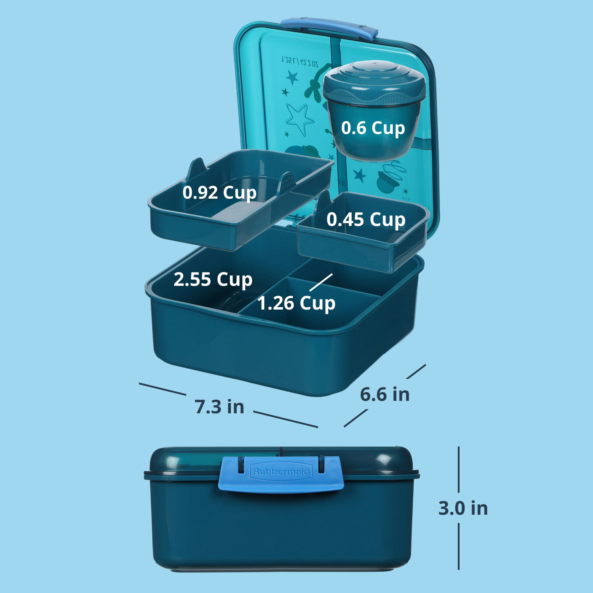 Rubbermaid Pack & Go Alien Laguna Blue 1.25 L Bento Cube, Food Storage Containers, Plastic Containers for Food