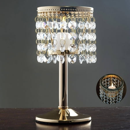 

Efavormart 8 Gold Crystal Beaded Chandelier Votive Pillar Candle Holder Metal Tealight Candle Stand