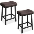 thumbnail image 2 of FOLDLIFE Set of 2 Modern 24" Counter Height Barstools, Upholstered Backless Saddle Stools with Curved Surface in PU Leather for Kitchen Counter or Home Bar, Brown, 2 of 8