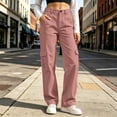 thumbnail image 5 of Sunnin Women Solid Color Button Elastic Waist Cargo Pants Casual Loose Hiking Lounge Pants with Pockets, 5 of 8