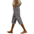 thumbnail image 2 of Cyglowse Capris for Women Petite Length Plus Size Pull on Pedal Pushers Dress Capris Summer Wide Leg Casual Cropped Pants with Pockets Dark Gray S, 2 of 4