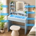 thumbnail image 5 of ICEELF Small Vanity Desk for Girls with Tempered Glass Top, Smart RGB Drawer, APP & Remote, 6000+ Colors, Music Sync, Timer, 3-Color LED Mirror, 5 Shelves, Blue, 5 of 10