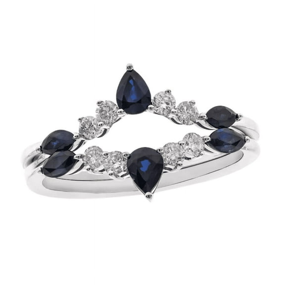 Pear Cut Blue Sapphire & White Diamond Ring Enhancer in 925 Sterling Silver - Wedding Engagement Band Ring For Women