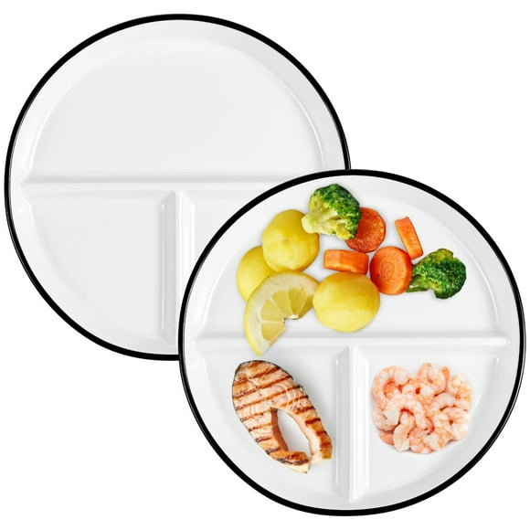 2 Pcs Portion Control Plates, 9.3" Ceramic Divided Plates for Adults, Round Porcelain Dinner Diet Plates, White Ceramic Plates for Balanced Meals, Diabetes and Weight Loss Diet Plates