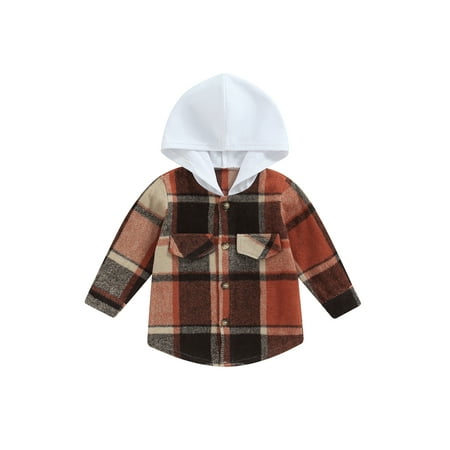 

Bagilaanoe Toddler Baby Boy Hooded Shirt Jacket Plaid Long Sleeve Single-Breasted Shacket with Pockets 12M 24M 3T 4T 5T 6T Kids Fall Casual Outwear
