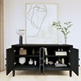 thumbnail image 3 of Gzxs 59.8" Farmhouse Credenza with Symmetrical Sunburst Doors, Black Media Console Cabinet with Adjustable Shelf and Solid Wood Legs, Kitchen Cupboard for Dining Room, 3 of 6
