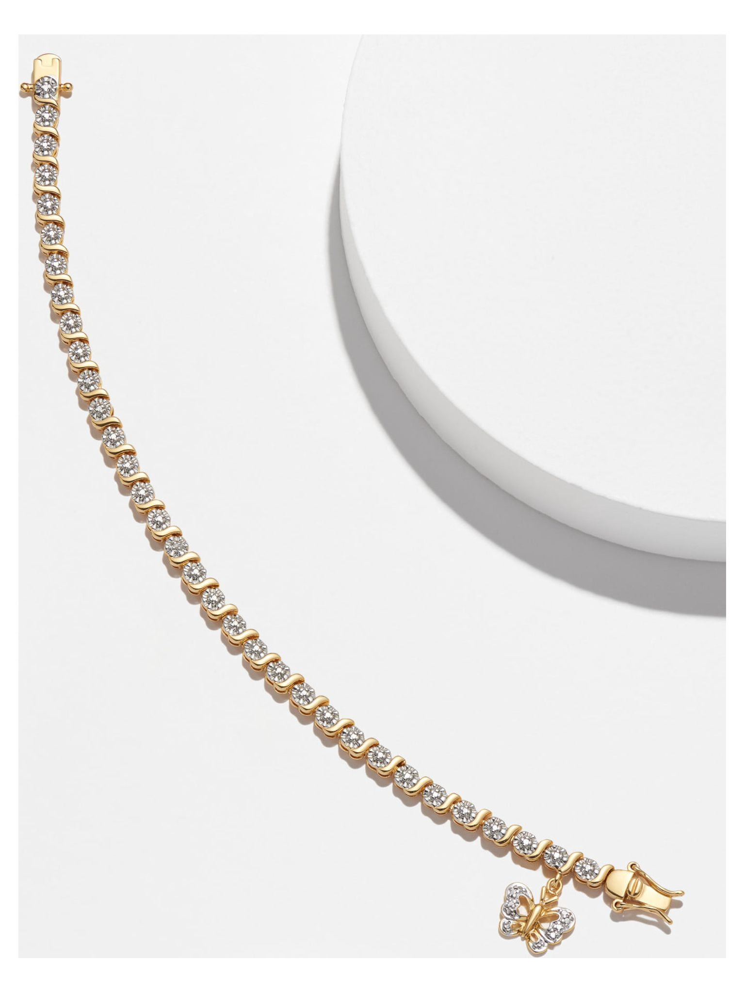 Morgan & Paige 18K Yellow Gold Plated Diamond Accent Butterfly Charm Tennis Bracelet, 7.25"