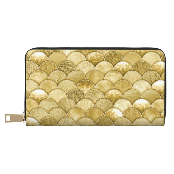 Leather Thin Slim Wallets for Women Men - Mermaid Fish Scale Clutch Card Wallet for Women Men with Zipper