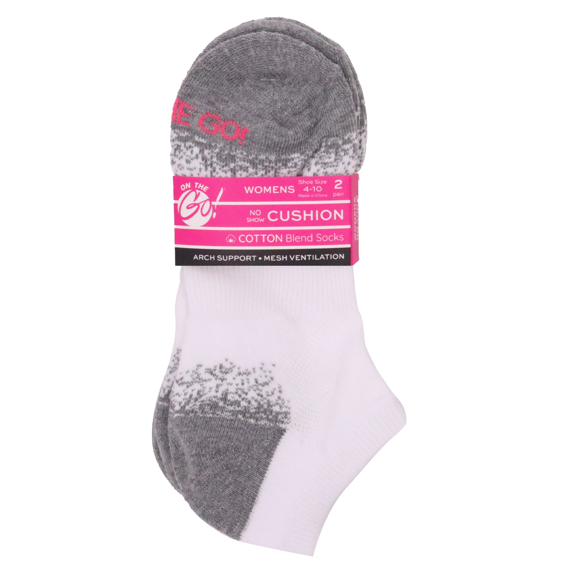 On the Go Women's Low Cut Socks (White Grey Confetti Heel Toe, 2 Pair)