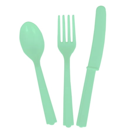 Mint Plastic Utensils Set for 8 Guests (24pc)