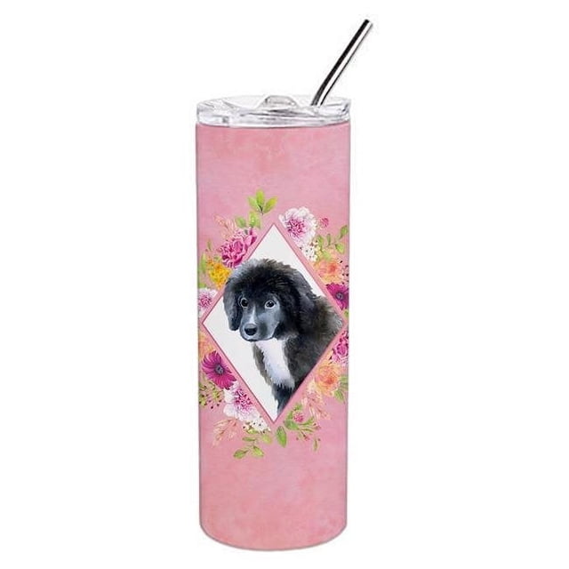 Caroline's Treasures CK4164TBL20 Gobelet Mince en Acier Inoxydable à Double Paroi 20 oz Chiot Terre-Neuve Fleurs Roses
