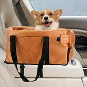 Oneisall Center Console Dog Car Seat for Small Dogs Under 18 lbs, Detachable & Washable Small Dog Car Seat, Pet Car Seat with Soft Dog Mat & Portable Handles, Waterproof Car Seat for Dogs, Brown