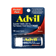Advil Coated Tablets Pain Reliever and Fever Reducer, Ibuprofen 200mg, 10 Count Vial, Fast Pain Relief, Pocket Pack