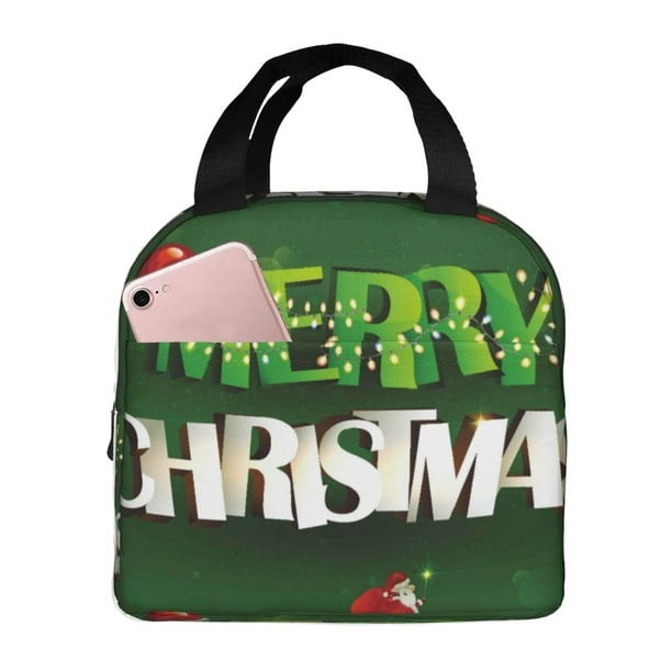 Easygdp Merry Christmas Bolsa Térmica Premium - Tela Oxford Impermeable, Gran Capacidad, Bolsillo Frontal, Unisex para Trabajo, Escuela, Actividades al Aire Libre y Picnics