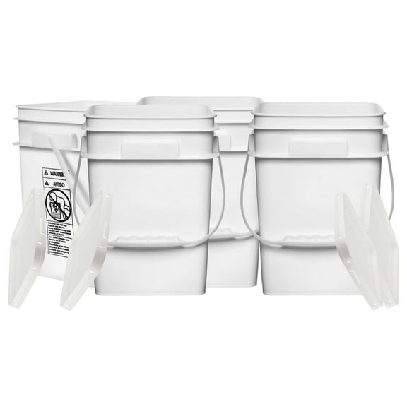 Gexandy 4 Gallon Square Food Grade Bucket Pail with Lid (Pack of 4) Made in USA containers