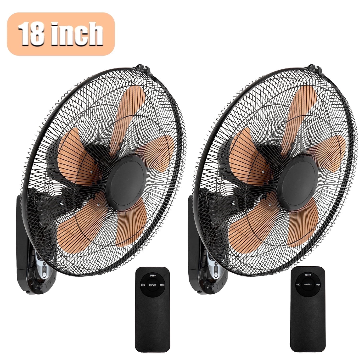 2Pack 18" Wall Mount Fan with Remote Control,Cooling Fans High Velocity up to 5500CFM, Oscillating Wall Fans with 3 Speed Adjustable Tilt & 4H Timer,Yellow