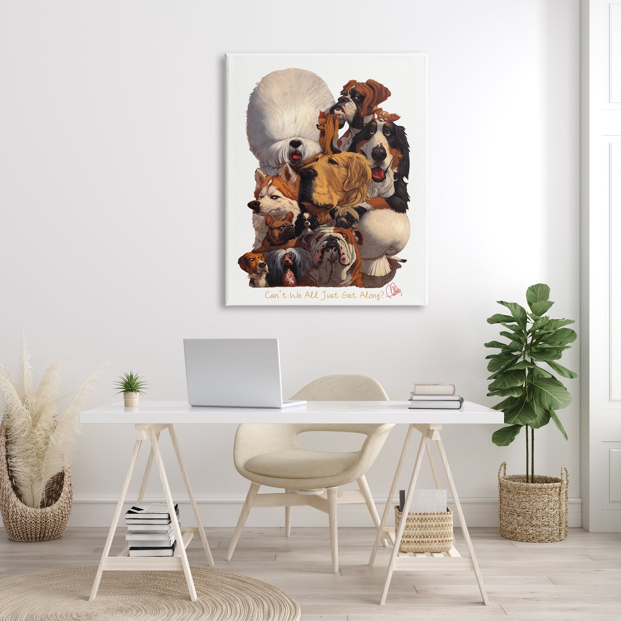 Stupell Industries Just Get Along Phrase Funny Dog Gang Illustration, 36 x 48, Designed by Thomas Fluharty
