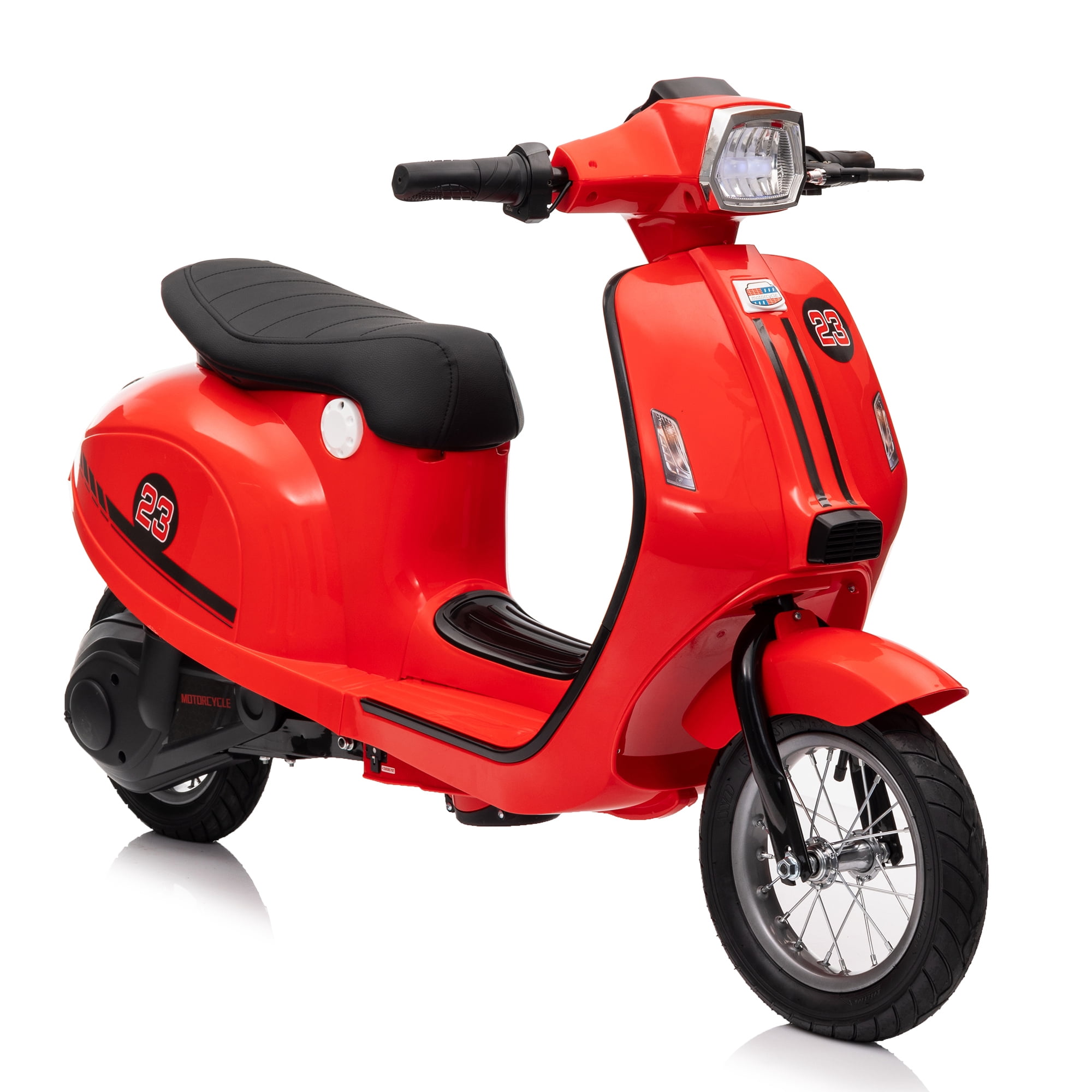 SaveJoy 24V Retro Kids' Ride-On Motorcycle (8+), 15 mph LED Light-Up Electric Toy Scooter, Durable Outdoor Gift for Boys & Girls, Red