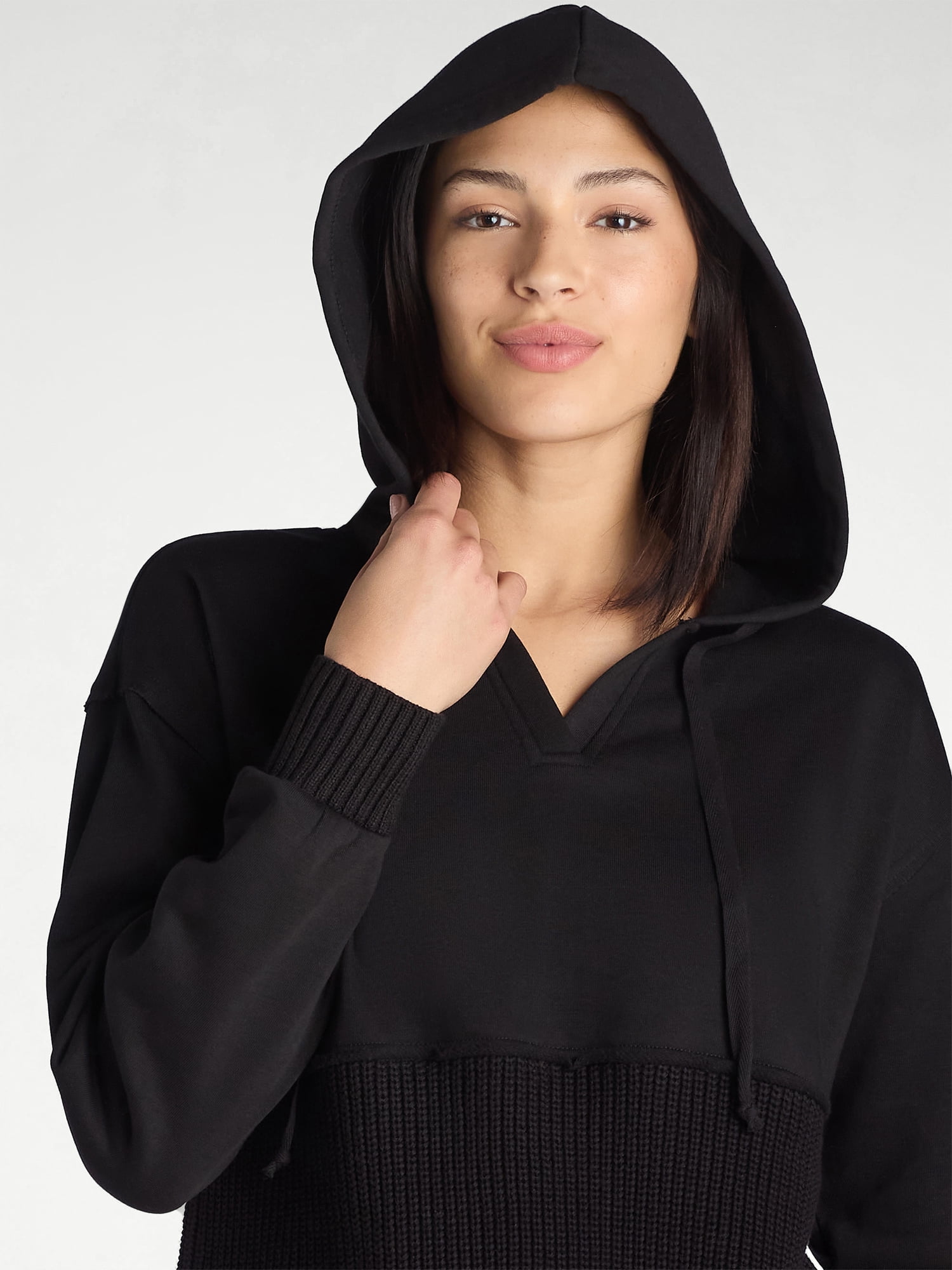 Time And Tru Women's Mixed Media Hoodie, Sizes S-XXXL