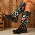 thumbnail image 2 of Knee High Riding Boots Women Floral Print Back Zipper Round Toe Buckle Strap Tall Motorcycle Booties, 2 of 7