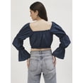 thumbnail image 3 of DressBerry Women's Solid Poly Rayon Square Neck Ruffled Border Cropped Blouse Long Balloon Sleeves Casual&nbsp;Summer Wear Above Waist Length Regular Short Top, 3 of 7
