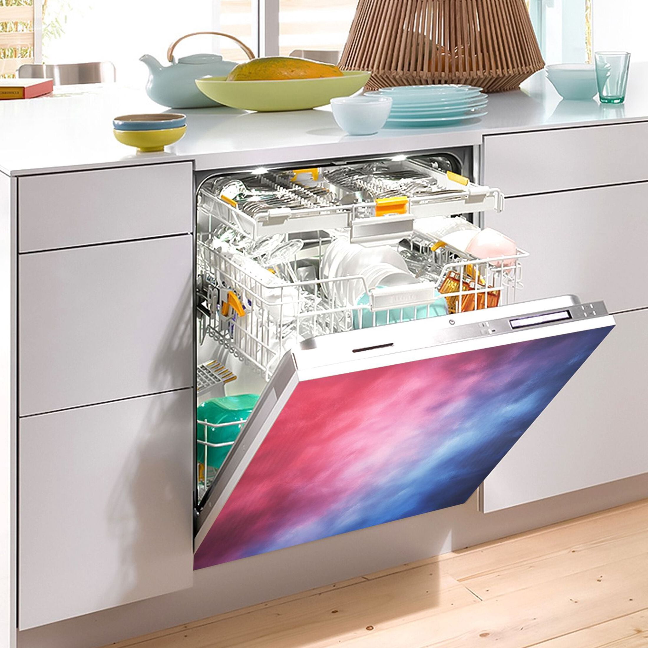Dishwasher Magnetic Sticker 23x26 Inch Refrigerator Magnetic Sticker Washing Machine Magnetic Sticker Kitchen Panel Magnetic Sticker Home Decor Red Blue Pattern