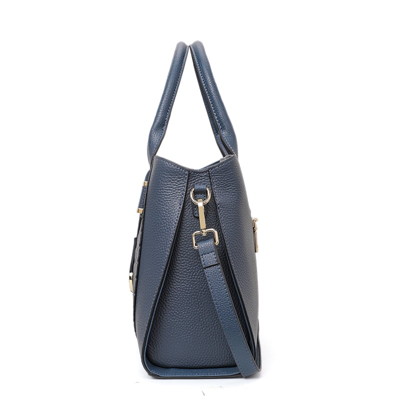 Genuine leather crocodile-patterned handbag detachable shoulder strap cross-body shoulder bag large capacity women's purse (blue)