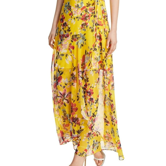 French Connection Womens Floral Print Sheer Wrap Skirt Yellow 0