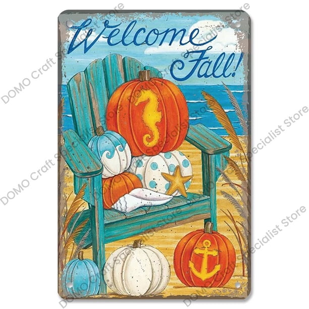 Cartel de bienvenida placa de Metal Vintage calabaza girasol pájaro carteles de Metal decoración de pared Puerta de jardín cafetería fiesta