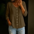 thumbnail image 2 of Women's Oversized Tshirts Cotton Linen Crew Neck Long Sleeve Button Tee Long Sleeve Shirts for Women, 2 of 8