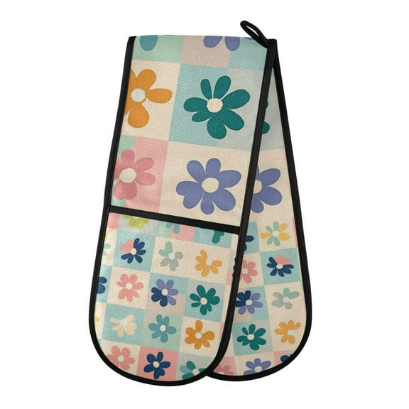 Yayeee Double Oven Mitt Kitchen Heat Resistant Baking 35" x7" Quilted Glove, Green Floral