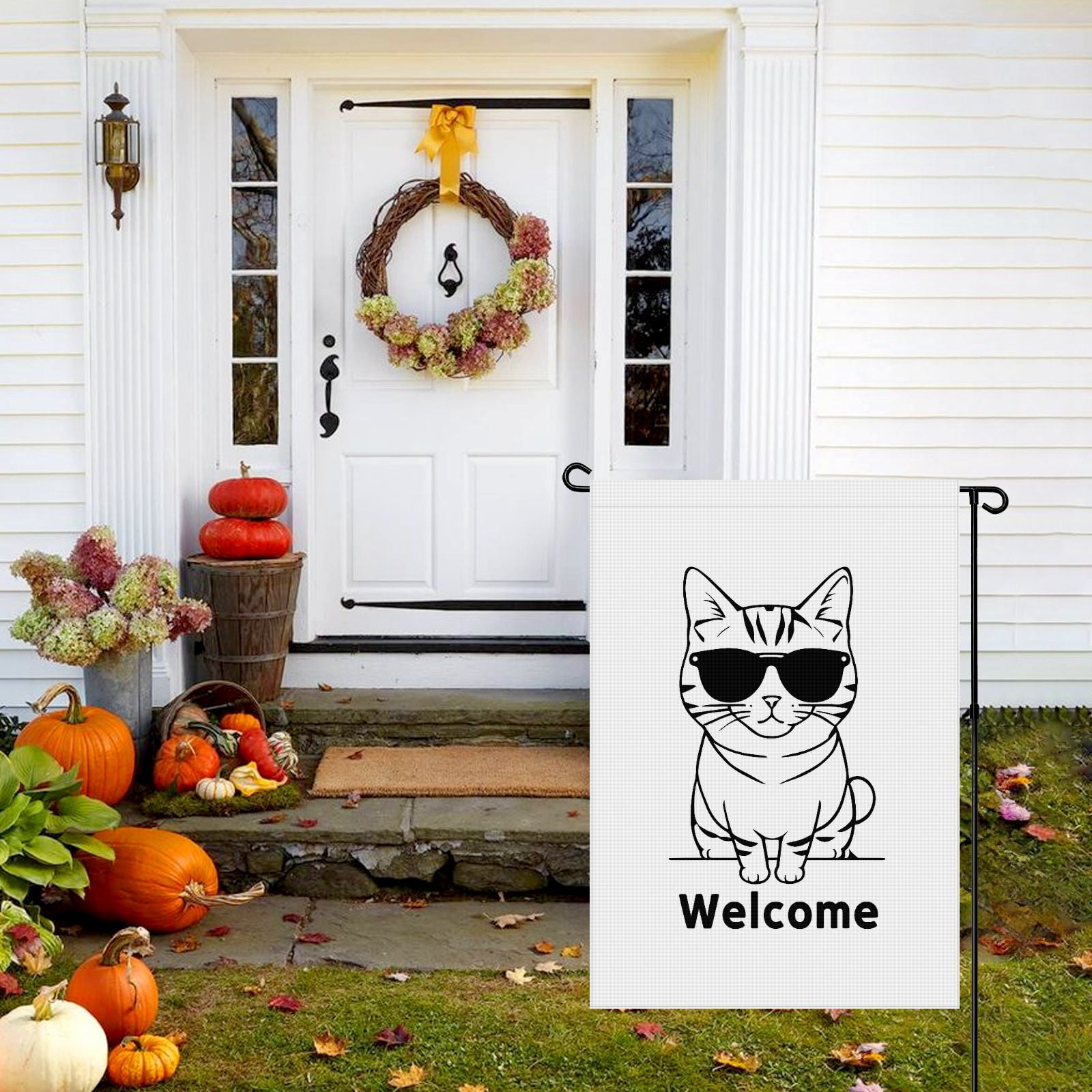 Kitty Garden Flag for Outdoor Cartoon Style Camper Decorations, Versatile Cool Cat Fluffy Cat Kitten Back Yard Decor for Patio Backyard Front Door House Porch Deco, 28x40inch