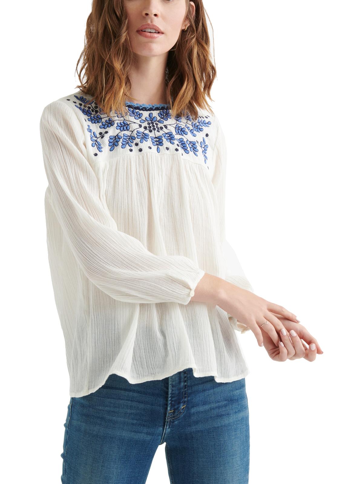 Womens Cotton Embroidered Peasant Top 