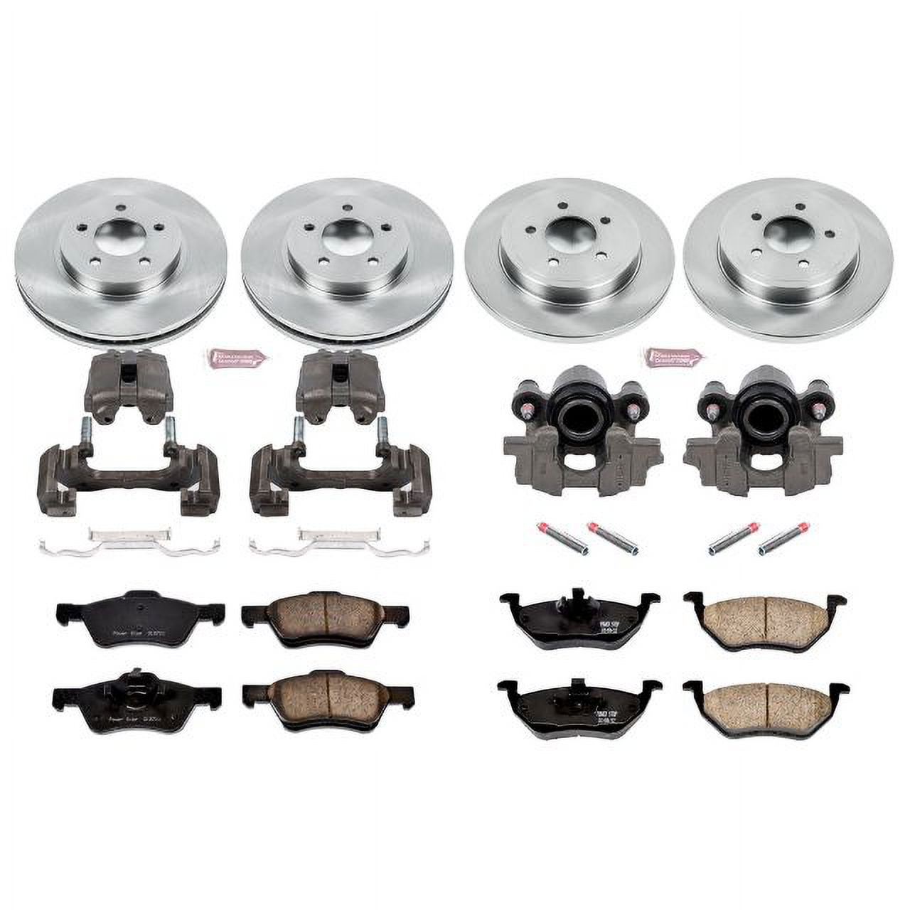 PowerStop Front and Rear Stock Replacement Brake Pad and Rotor Kit with Calipers Fits: FORD MAZDA Select Models KCOE4024A