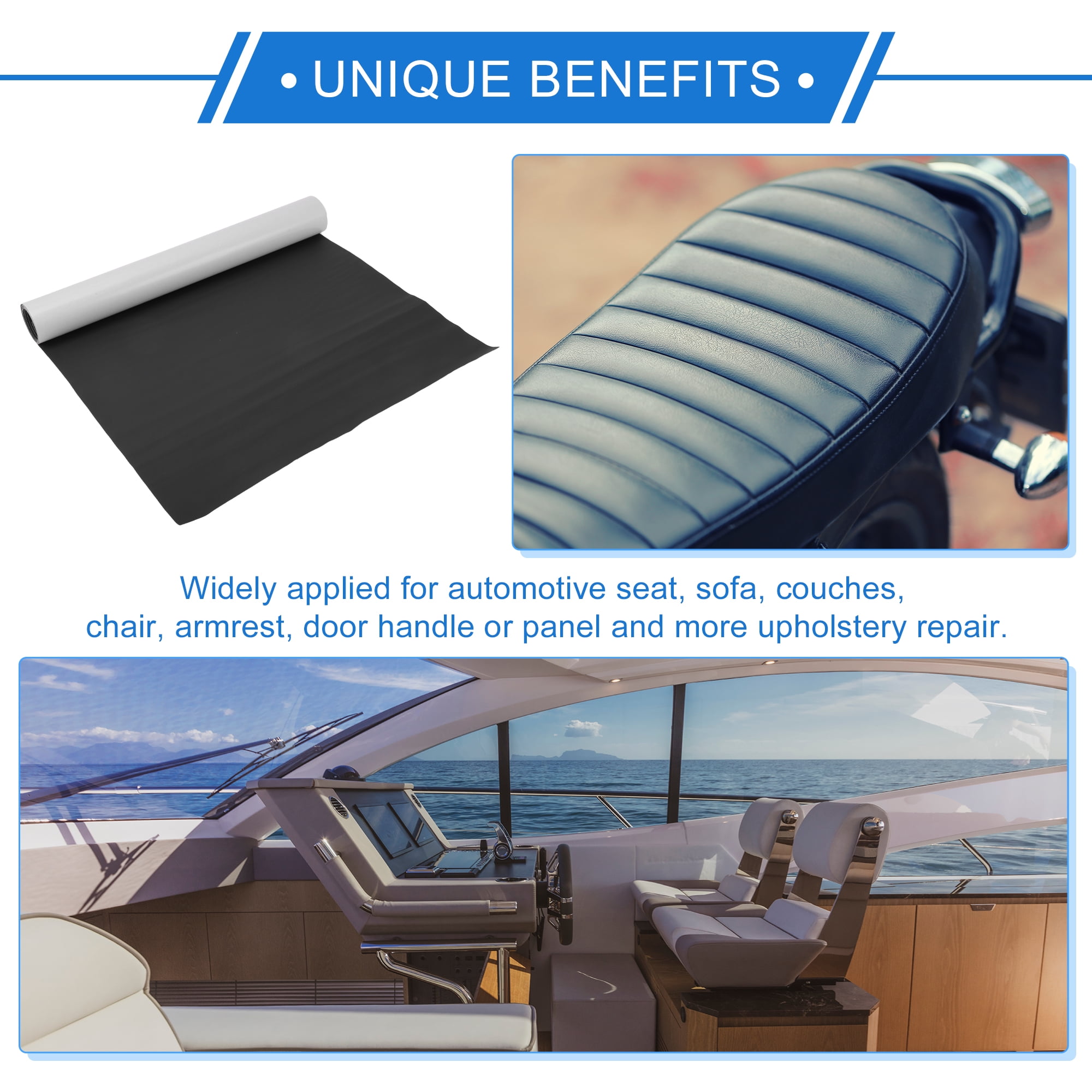 Unique Bargains Self Adhesive Leather Repair Patch Leather Repair Tape for Automotive Car Seat Sofa Couches Chair Interior Trim Black 60" x 17"