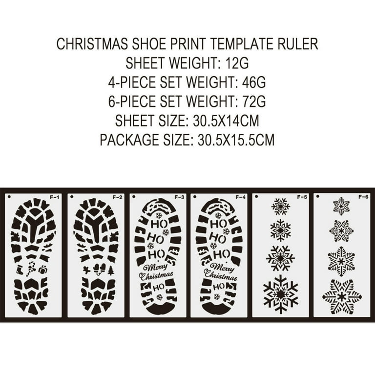 6 Pieces Christmas Footprints Stencils Winter Snowflake Reusable Drawing  Templates for Floors Windows Arts 